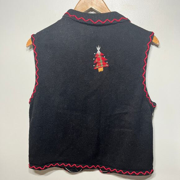 VTG Designers Originals Sweater Vest Ugly Christmas Black Embroidered Beaded M - Picture 6 of 9